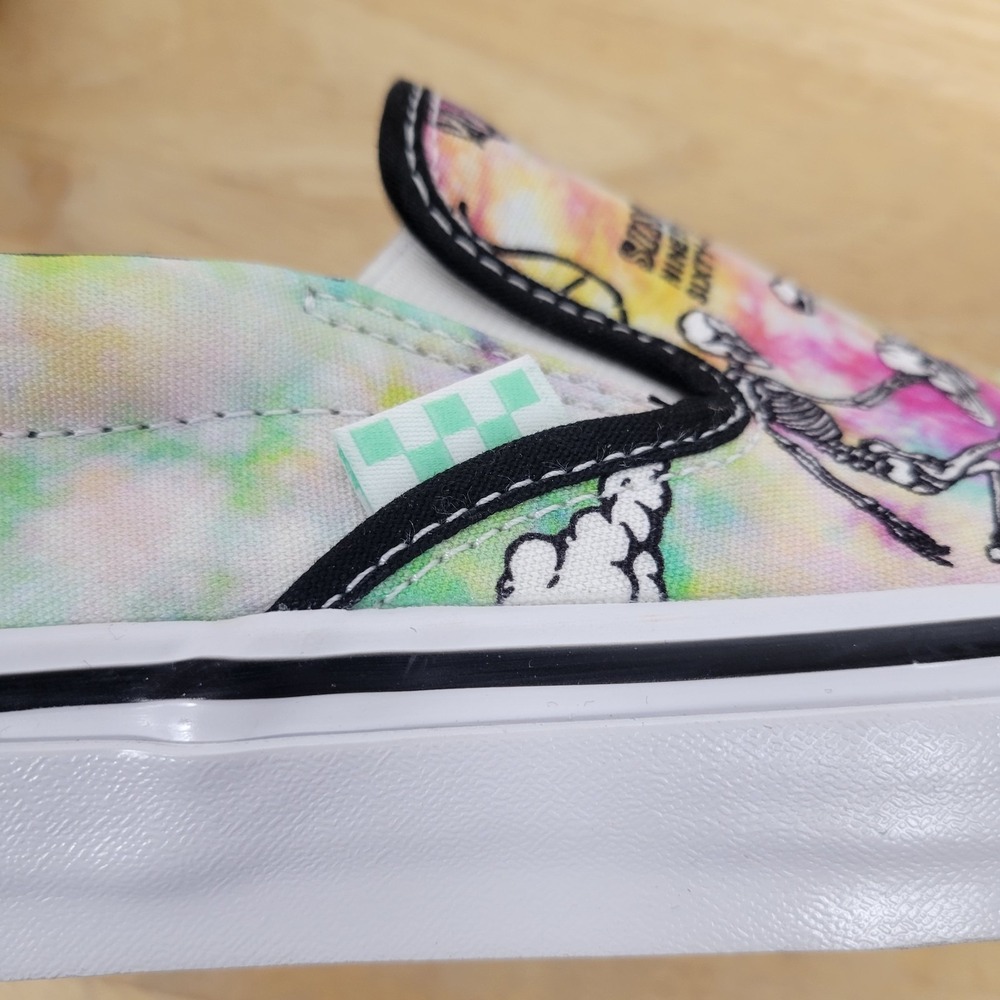 Vans Skate Slip On Shroom Doom Tie Dye Skeleton Shoes Mens 9.5 Psychedelic - Picture 8 of 14